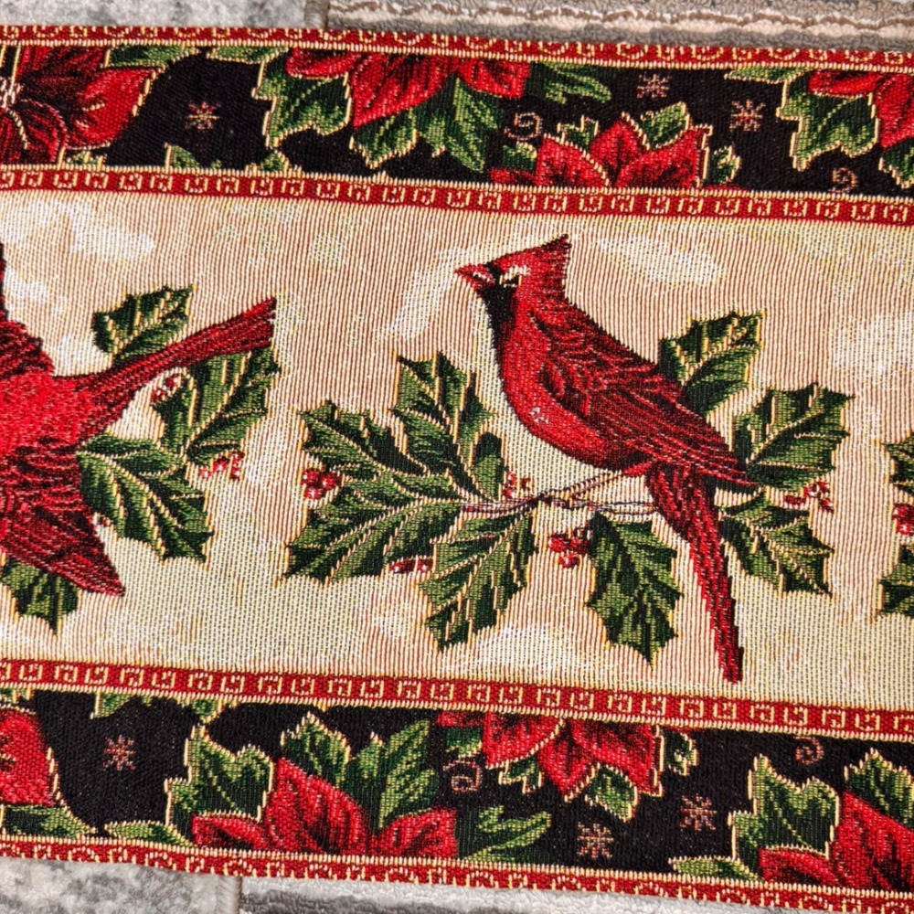 Christmas Cardinal Poinsettia Woven Tapestry Table Runner Holiday Decor‎ 70x13